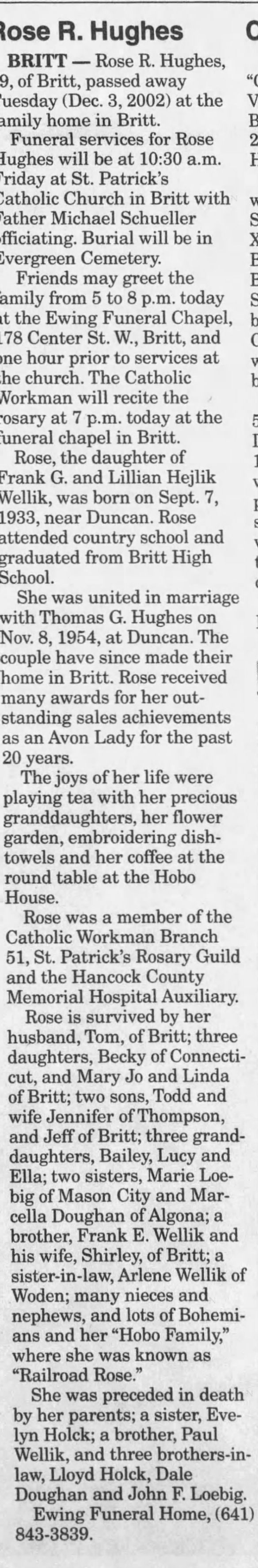 Rose Regina Wellik Obit